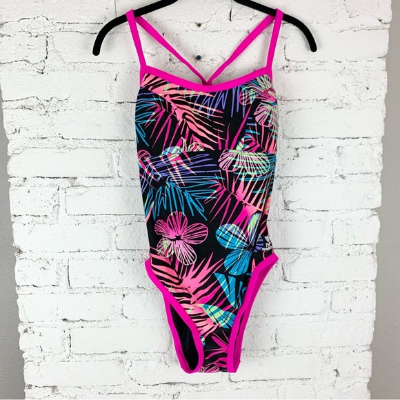 TYR Reversible Safari CrossFit Black Pink Fern Floral One Piece Swimsuit - Picture 2 of 7